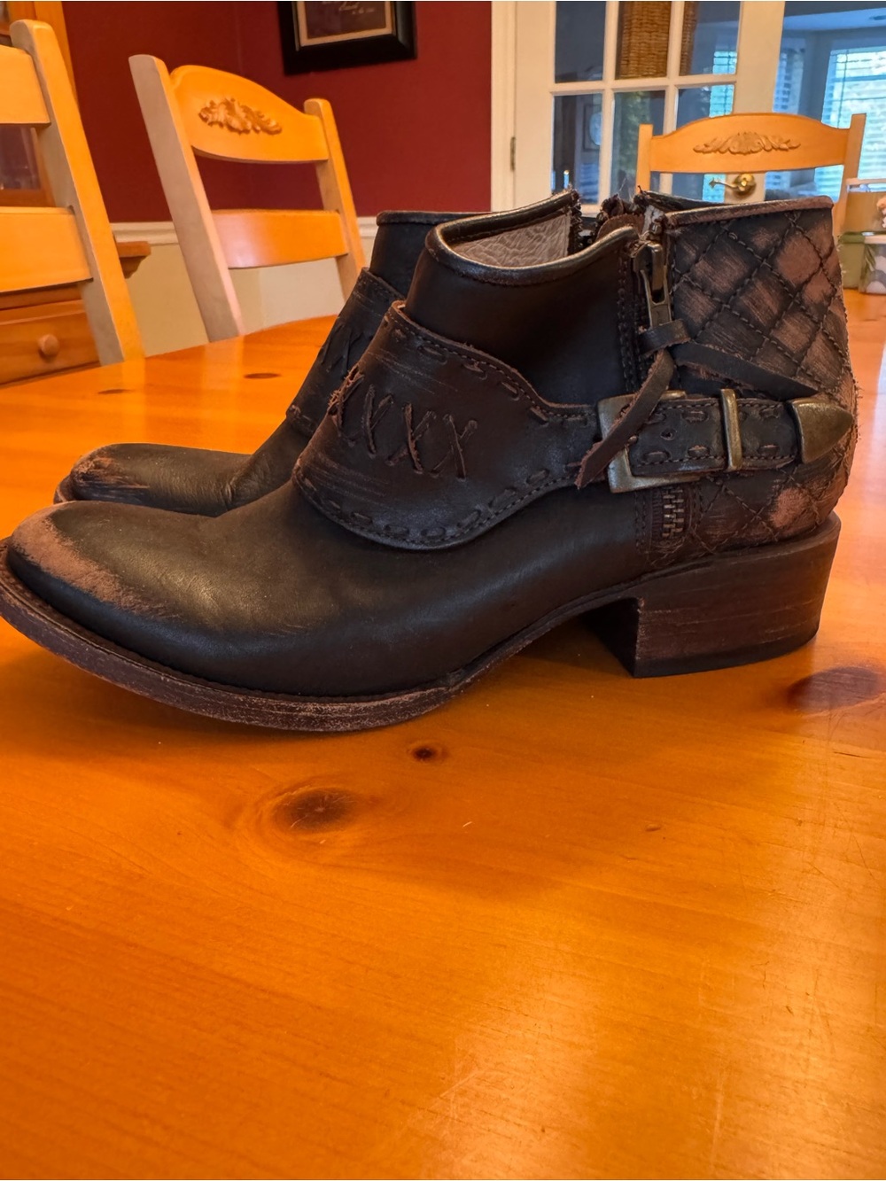 Freebird by Steven Black Leather Quilted Ankle Boot with Side Buckle